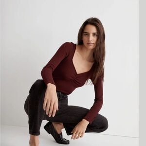 Madewell Burgundy Ribbed Long Sleeve Top